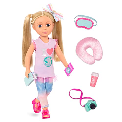 Glitter Girls - Percy - 36 cm Bewegliche Reisepuppe mit Outfit und Kamera - Blondes Haar & einzigartige lila Augen - Kleidung und Zubehör für Puppen - Spielzeug für Kinder - 3 Jahre + von Glitter Girls