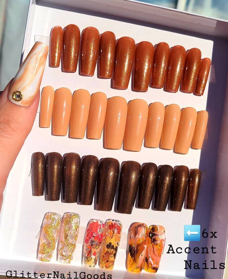 Bundle Nägel Set Herbstkollektion, Kürbis, Oktober, High Tea, Akzent Nägel, Schmetterling, Blattgold, Marmor, Jede Form, Großhandel, Geschenkidee von GlitterNailGoods