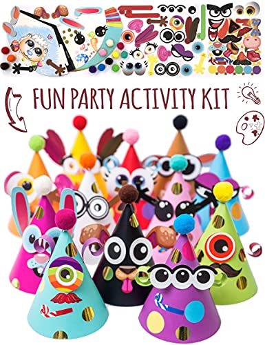 Glittery Garden Partyhüte mit Aufklebern, lustige Kunst und Handwerk für Kinder, 24-teilig Tier- und Monster-Thema, Partyzubehör, Spielzubehör von Glittery Garden