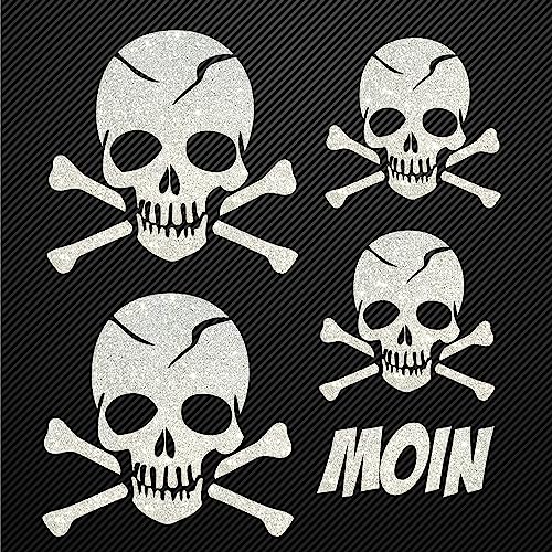 Glitzerdeals Bügelbilder Karneval Aufbügler Totenkopf Set Glitzer mit Moin Schriftzug Bügelbild Glitter Totenköpfe Bügelmotiv Schädel skull iron on design skull with bones weiß Glitzerdeals Bügelbilder Karneval Aufbügler Totenkopf Set Glitzer mit Moin Schriftzug Bügelbild Glitter Totenköpfe Bügelmotiv Schädel skull iron on design skull with bones weiß von Glitzerdeals