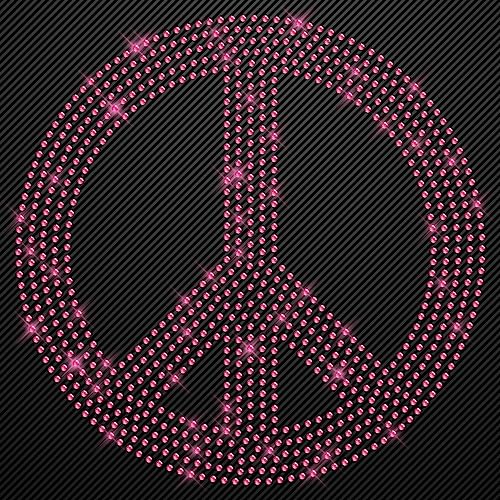 Glitzerdeals Aufbügler Peace gross pink Aufbügler für Textilien Bügelbild Peace-Zeichen Strass Bügelbild für Textilien Hot-fix iron-on-transfer von Glitzerdeals