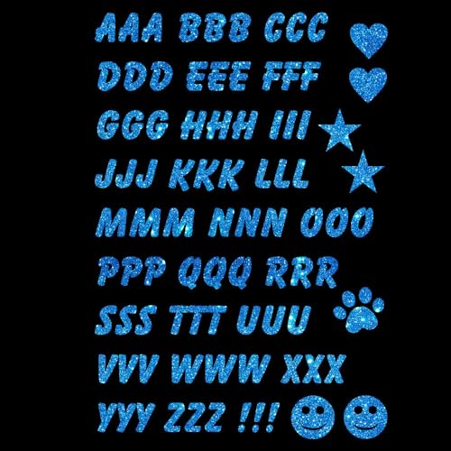 Glitzerdeals Bügelbilder Glitzer Alphabet zum Aufbügeln blau Aufbügler für Textilien Karneval Kostüm Alphabet Bügelflicken Buchstaben Fasching Patch zum Aufbügeln Alphabet von Glitzerdeals
