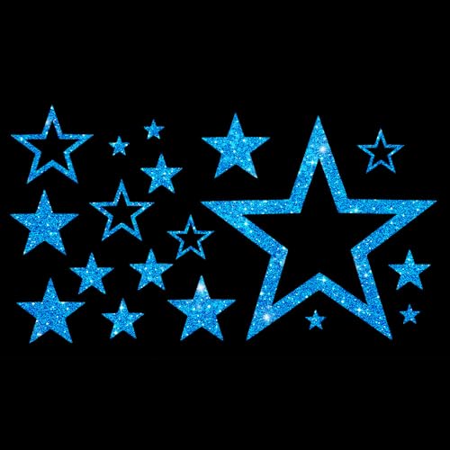 Glitzerdeals Bügelbilder Glitzer Karneval Sterne Aufbügler für Textilien Kostüm Bügelflicken Fasching Patch zum Aufbügeln Blau von Glitzerdeals