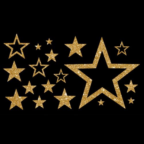 Glitzerdeals Bügelbilder Glitzer Karneval Sterne Aufbügler für Textilien Kostüm Bügelflicken Fasching Patch zum Aufbügeln Gold von Glitzerdeals
