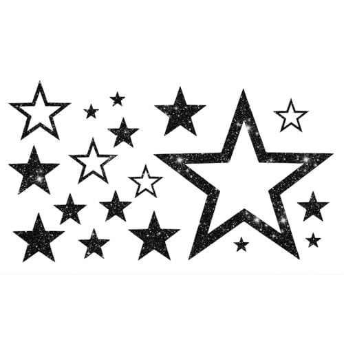 Glitzerdeals Bügelbilder Glitzer Bügelbilder Karneval Sterne Aufbügler für Textilien Karneval Kostüm Sterne Bügelflicken Stern Fasching Patch zum Aufbügeln schwarz von Glitzerdeals
