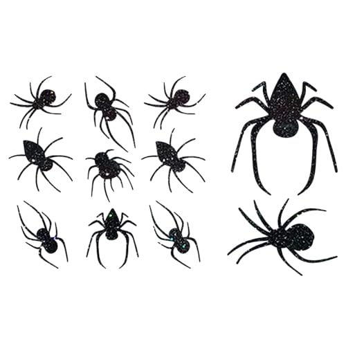 Glitzerdeals Bügelbild Glitzer Halloween Spinne 11er Set Spinnen schwarz Glitzerbild zum Aufbügeln Spinne Glitzerflex Spinnen Bling Aufbügler Spinne von Glitzerdeals