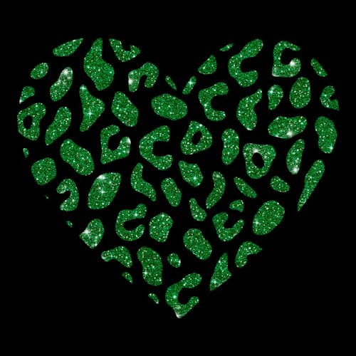 Glitzerdeals Bügelbild Glitzer Herz mit Leopardenmuster grün Glitzerbild zum Aufbügeln Herzen Glitzerflex Leopardmuster Bling Aufbügler Herzen von Glitzerdeals