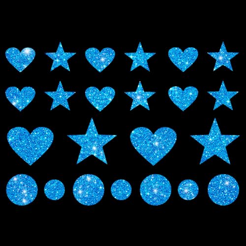 Glitzerdeals Bügelbild Glitzer Herzen Sterne Punkte Karneval Glitzer blau Glitzerbild zum Aufbügeln Herzen Glitzerflex Sterne Bling Aufbügler Herzen von Glitzerdeals