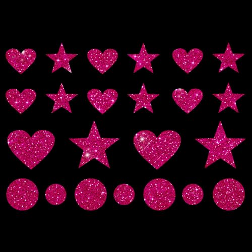 Glitzerdeals Bügelbild Glitzer Herzen Sterne Punkte Karneval Glitzer pink Glitzerbild zum Aufbügeln Herzen Glitzerflex Sterne Bling Aufbügler Herzen von Glitzerdeals