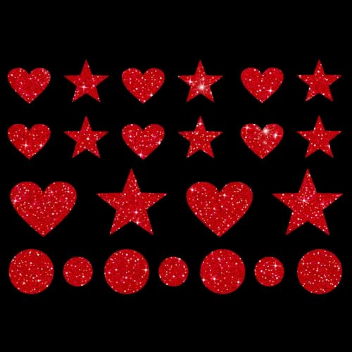 Glitzerdeals Bügelbild Glitzer Herzen Sterne Punkte Karneval Glitzer rot Glitzerbild zum Aufbügeln Herzen Glitzerflex Sterne Bling Aufbügler Herzen von Glitzerdeals