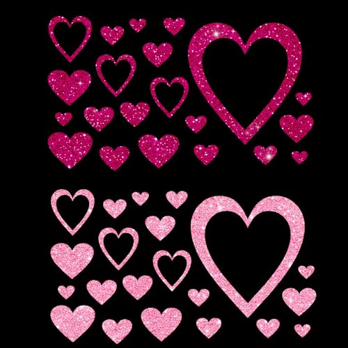 Glitzerdeals Bügelbild Glitzer Herzen im Set 2-farbig Herz Glitzerbild zum Aufbügeln Herzen Glitzerflex Herz Bling Aufbügler Herzen pink-flamingo von Glitzerdeals
