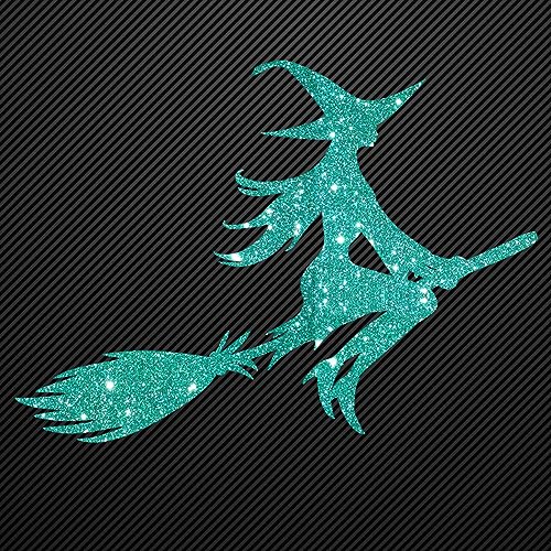 Glitzerdeals Bügelbild mit Glitzer-Motiv Hexe auf Besen 16 Farben jade Aufbügler für Textilien Karneval Kostüm Hexe Bügelflicken Hexenmotiv Fasching Patch zum Aufbügeln von Glitzerdeals