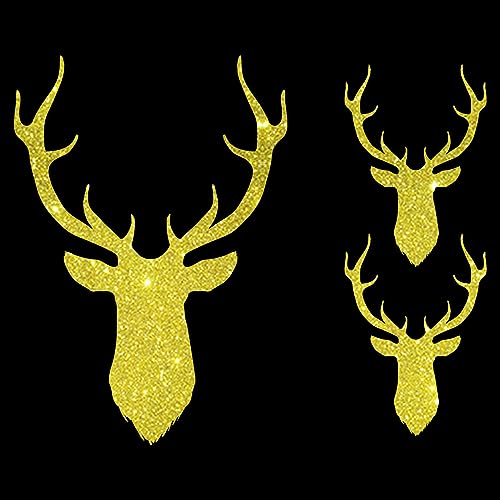 Glitzerdeals Bügelbilder Glitzer Hirsch Silhouetten 3er Set Oktoberfest gelbgold Aufbügler für Textilien Karneval Kostüm Hirsch Bügelflicken Oktoberfest Fasching Patch zum Aufbügeln Hirsch von Glitzerdeals