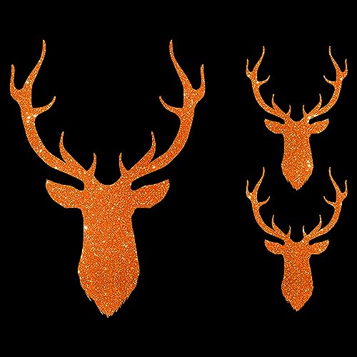 Glitzerdeals Bügelbild Glitzer Hirsch Silhouetten 3er Set Oktoberfest orange Glitzerbild zum Aufbügeln Hirsch Glitzerflex Oktoberfest Bling Aufbügler Hirsch von Glitzerdeals