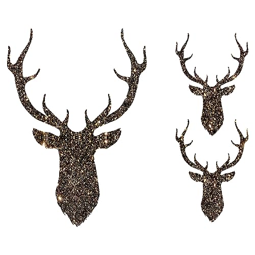 Glitzerdeals Bügelbild Glitzer Hirsch Silhouetten 3er Set Oktoberfest schwarzgold Glitzerbild zum Aufbügeln Hirsch Glitzerflex Oktoberfest Bling Aufbügler Hirsch von Glitzerdeals