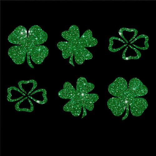Glitzerdeals Bügelbilder Glitzer Kleeblätter Glitter Kleeblatt Set grün Aufbügler für Textilien Karneval Kostüm Kleeblatt Bügelflicken Glücksblatt Fasching Patch zum Aufbügeln Kleeblatt von Glitzerdeals