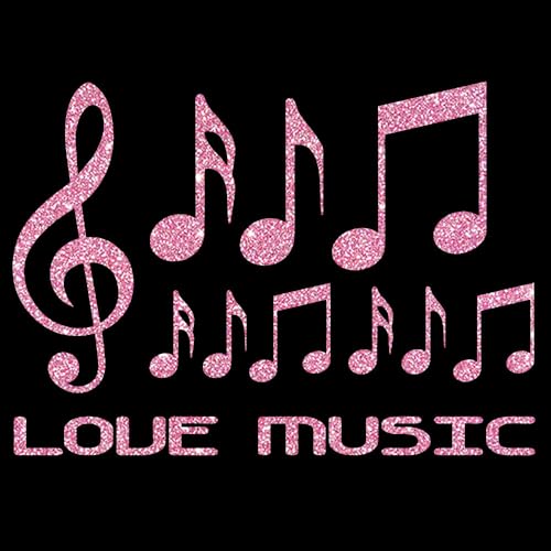 Glitzerdeals Bügelbild Glitzer Love Music Set Notenschlüssel und Noten flamingo Glitzerbild zum Aufbügeln Music Glitzerflex Notenschlüssel Bling Aufbügler Music von Glitzerdeals