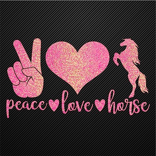 Glitzerdeals Bügelbild Glitzer Peace Love Horse koralle Glitzerbild zum Aufbügeln Pferd Glitzerflex Pferde Bling Aufbügler Pferd von Glitzerdeals