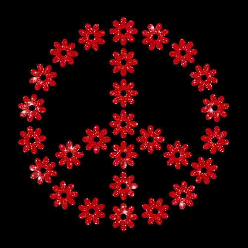 Glitzerdeals Bügelbilder Glitzer Peace Symbol Blumen Peacezeichen rot Aufbügler für Textilien Karneval Kostüm Peace Bügelflicken Peacezeichen Fasching Patch zum Aufbügeln Peace von Glitzerdeals
