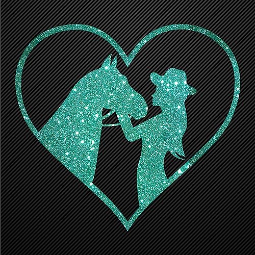 Glitzerdeals Bügelbilder Glitzer Pferd mit Cowgirl im Herz jade Aufbügler für Textilien Karneval Kostüm Pferd Bügelflicken Pferde Fasching Patch zum Aufbügeln Pferd von Glitzerdeals