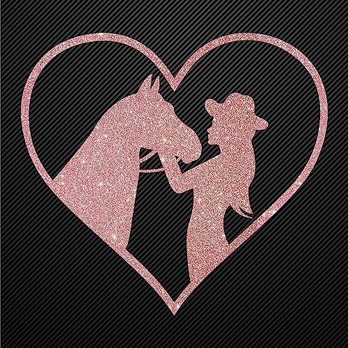 Glitzerdeals Bügelbilder Glitzer Pferd mit Cowgirl im Herz rosegold Aufbügler für Textilien Karneval Kostüm Pferd Bügelflicken Pferde Fasching Patch zum Aufbügeln Pferd von Glitzerdeals