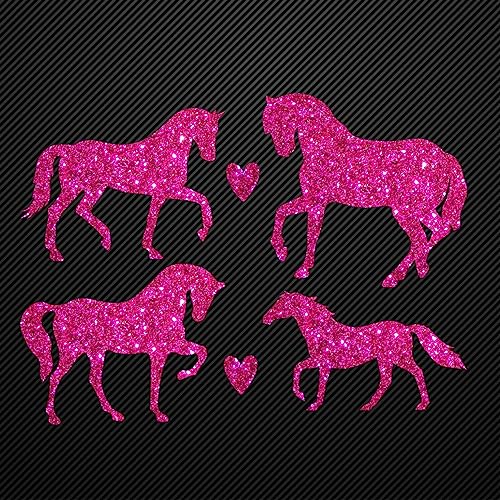 Glitzerdeals Bügelbild Glitzer Pferde 4er Set mit Herzen pink Glitzerbild zum Aufbügeln Pferd Glitzerflex Pferde Bling Aufbügler Pferd von Glitzerdeals