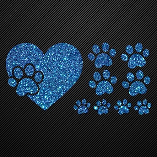 Glitzerdeals Bügelbilder Glitzer Pfote im Herz und kleine Pfoten blau Aufbügler für Textilien Karneval Kostüm Pfoten Bügelflicken Pfote Fasching Patch zum Aufbügeln Pfoten von Glitzerdeals
