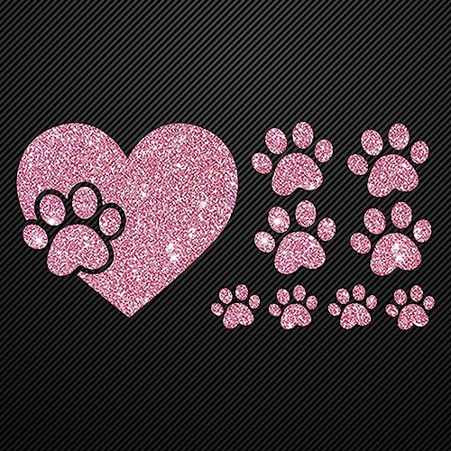 Glitzerdeals Bügelbilder Glitzer Pfote im Herz und kleine Pfoten flamingo Aufbügler für Textilien Karneval Kostüm Pfoten Bügelflicken Pfote Fasching Patch zum Aufbügeln Pfoten von Glitzerdeals