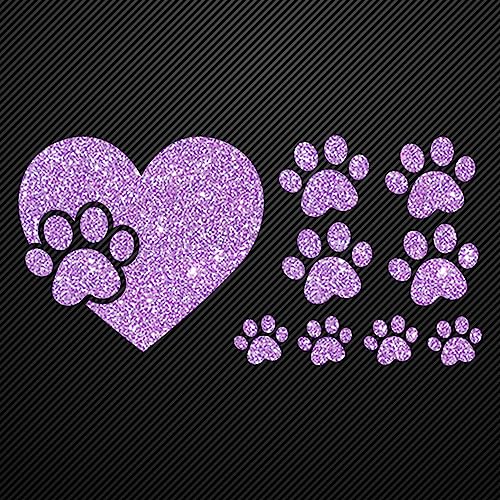 Glitzerdeals Bügelbilder Glitzer Pfote im Herz und Kleine Pfoten Lila Aufbügler für Textilien Karneval Kostüm Bügelflicken Fasching Patch zum Aufbügeln von Glitzerdeals