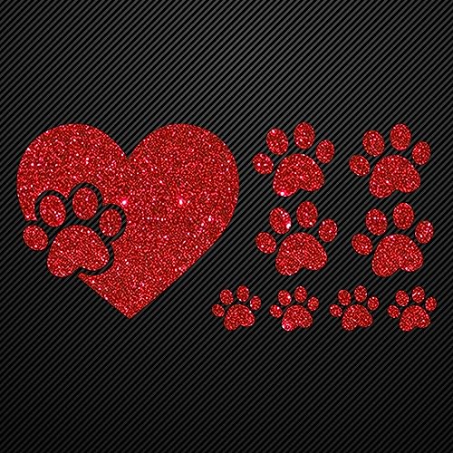 Glitzerdeals Bügelbilder Glitzer Pfote im Herz und kleine Pfoten rot Aufbügler für Textilien Karneval Kostüm Pfoten Bügelflicken Pfote Fasching Patch zum Aufbügeln Pfoten von Glitzerdeals