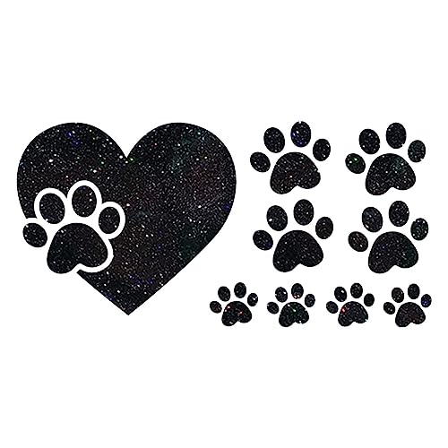 Glitzerdeals Bügelbilder Glitzer Pfote im Herz und kleine Pfoten schwarz Aufbügler für Textilien Karneval Kostüm Pfoten Bügelflicken Pfote Fasching Patch zum Aufbügeln Pfoten von Glitzerdeals