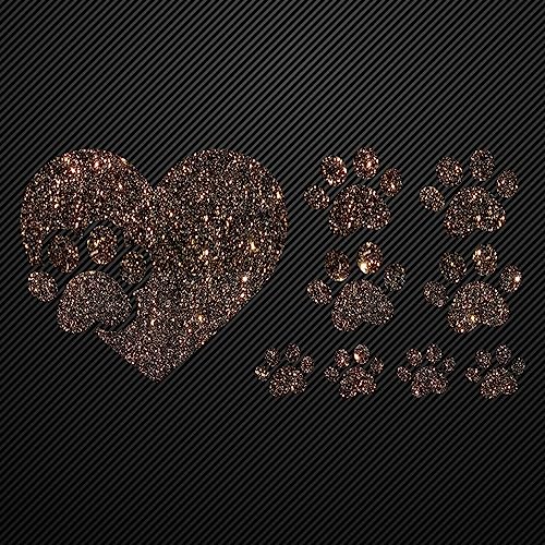 Glitzerdeals Bügelbild Glitzer Pfote im Herz und kleine Pfoten schwarzgold Glitzerbild zum Aufbügeln Pfoten Glitzerflex Pfote Bling Aufbügler Pfoten von Glitzerdeals