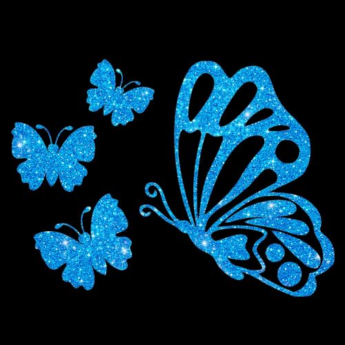 Glitzerdeals Bügelbilder Glitzer Schmetterlinge im Set blau Aufbügler für Textilien Karneval Kostüm Schmetterling Bügelflicken Schmetterlinge Fasching Patch zum Aufbügeln Schmetterling von Glitzerdeals