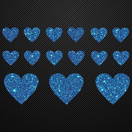 Glitzerdeals Bügelbild Glitzer Set 15 Herzen in Glitzer blau Glitzerbild zum Aufbügeln Herzen Glitzerflex Herz Bling Aufbügler Herzen von Glitzerdeals