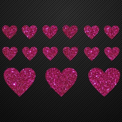 Glitzerdeals Bügelbilder Glitzer Set 15 Herzen in Glitzer pink Aufbügler für Textilien Karneval Kostüm Herzen Bügelflicken Herz Fasching Patch zum Aufbügeln Herzen von Glitzerdeals