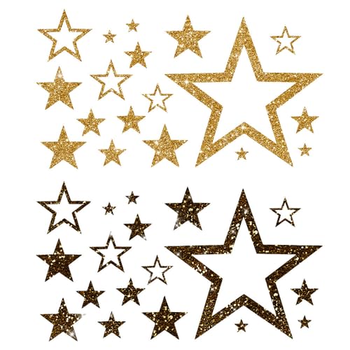 Glitzerdeals Bügelbild Glitzer Sterne im Set 2-farbig Stern Glitzerbild zum Aufbügeln Sterne Glitzerflex Stern Bling Aufbügler Sterne gold-schwarzgold von Glitzerdeals
