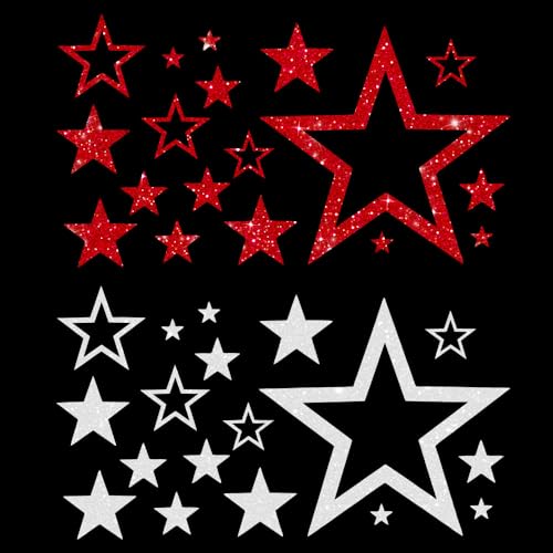 Glitzerdeals Bügelbild Glitzer Sterne im Set 2-farbig Stern Glitzerbild zum Aufbügeln Sterne Glitzerflex Stern Bling Aufbügler Sterne rot-weiß von Glitzerdeals