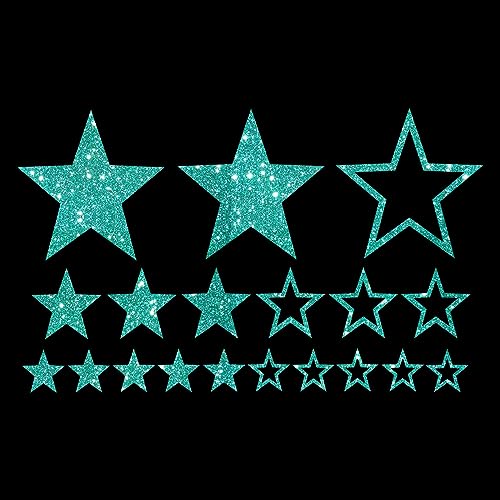 Glitzerdeals Bügelbilder Glitzer Sterne im Set jade Aufbügler für Textilien Karneval Kostüm Sterne Bügelflicken Stern Fasching Patch zum Aufbügeln Sterne von Glitzerdeals