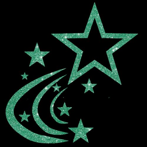 Glitzerdeals Bügelbilder Glitzer Sternschnuppe und Sterne Sternenschweif jade Aufbügler für Textilien Karneval Kostüm Sternschnuppe Bügelflicken Sterne Fasching Patch zum Aufbügeln Sternschnuppe von Glitzerdeals