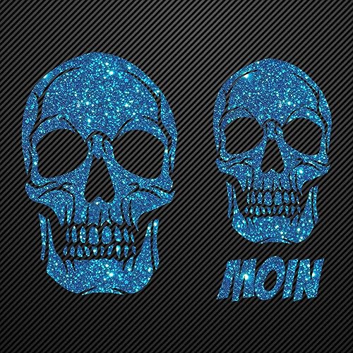 Glitzerdeals Bügelbild Glitzer Totenkopf Set Moin 2er blau Glitzerbild zum Aufbügeln Totenkopf Glitzerflex Schädel Bling Aufbügler Totenkopf von Glitzerdeals