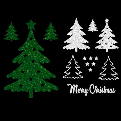 Glitzerdeals Bügelbilder Glitzer Weihnachtsmotiv Set Weihnachtsbaum Merry Christmas Sterne silber Aufbügler für Textilien Karneval Kostüm Bügelflicken Weihnachten Fasching Patch zum Aufbügeln von Glitzerdeals