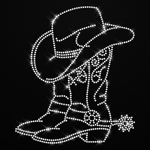 Glitzerdeals Bügelbild Strass Cowboystiefel mit Hut Line Dance Strassmotiv zum Aufbügeln Cowgirl Bügelmotiv Westernreiten Strass Aufbügler Cowgirl von Glitzerdeals