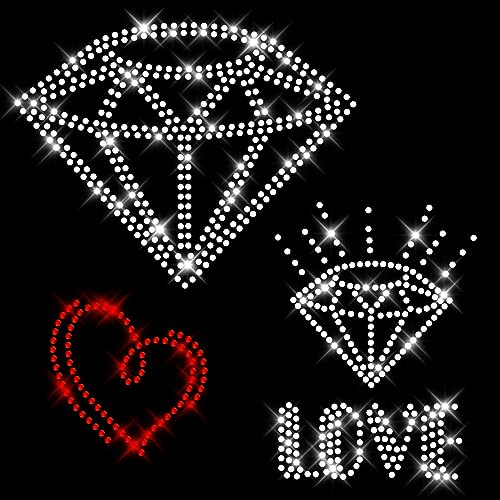 Glitzerdeals Bügelbild Strass Diamanten und Love mit Herz Set Strassmotiv zum Aufbügeln Diamanten Bügelmotiv Bling-Bling Strass Aufbügler Diamanten von Glitzerdeals