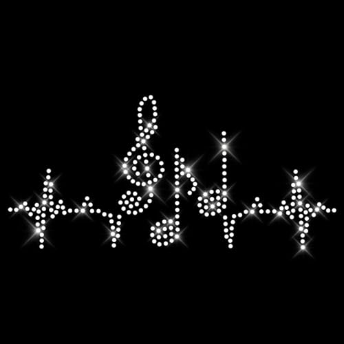 Glitzerdeals Bügelbild Strassstein - Noten & Notenschlüssel auf Herzlinie - 240 Strasssteine - 230 x 110 mm - Für Anfänger geeignet - Waschmaschinentauglich von Glitzerdeals