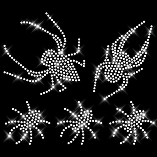 Glitzerdeals Bügelbild Strass Halloween 5er Set Spinne kristall Strassmotiv zum Aufbügeln Spinne Bügelmotiv Spinnen Strass Aufbügler Spinne von Glitzerdeals