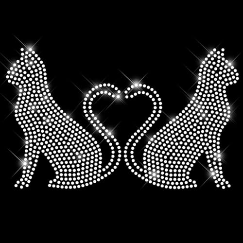 Glitzerdeals Bügelbilder Karneval Strass Katzen Herz Katzenpaar Aufbügler für Textilien Katze Bügelmotiv Katzen Strass Bügelbild Katze von Glitzerdeals