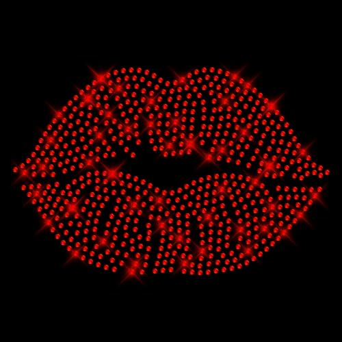 Glitzerdeals Bügelbild Strass Lippen rot Mund Kussmund Strassmotiv zum Aufbügeln Mund Bügelmotiv Lippen Strass Aufbügler Mund von Glitzerdeals
