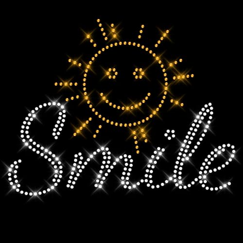 Glitzerdeals Bügelbild Strass Smilie mit Sonne Strassmotiv zum Aufbügeln Sonne Bügelmotiv Smile Strass Aufbügler Sonne von Glitzerdeals