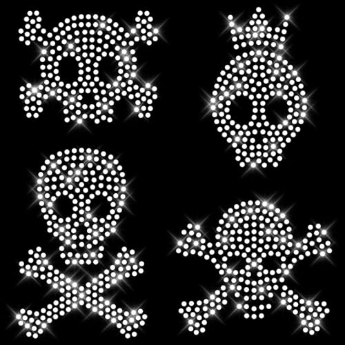 Glitzerdeals Bügelbilder Karneval Strass Totenkopf Set kristall 4 Miniskull Aufbügler für Textilien Totenkopf Bügelmotiv Schädel Strass Bügelbild Totenkopf von Glitzerdeals