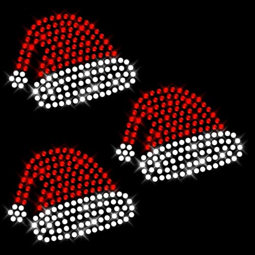 Glitzerdeals Bügelbild Strass Weihnachtsmütze Santa 3er Set Weihnachtsmotiv Strassmotiv zum Aufbügeln Weihnachten Bügelmotiv Weihnachtsmütze Strass Aufbügler Weihnachten von Glitzerdeals